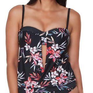 Bar III Tropical Escape Floral Print Bandeau Neck Tankini Top Multicolor